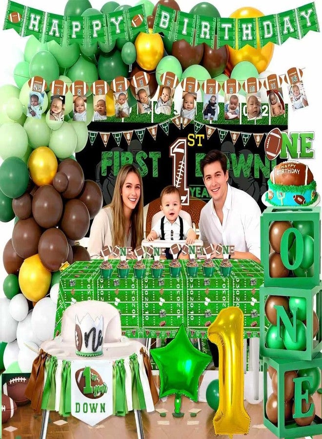 BEOXAGAR 183 PCs 1st Year Down Football Birthday Party Decorations,First Year Down Football Decorations for Boys with 1st Year Down tablecloth, Photo Banner, Balloons, Cake Topper, High Chair Banner.... - Image 3